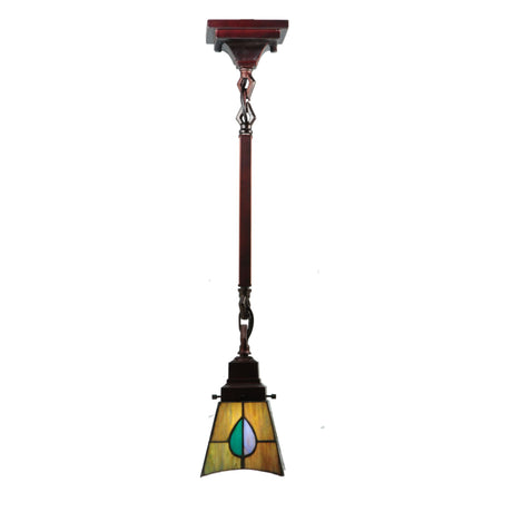Front view of Mackintosh Leaf Mini Pendant featuring vibrant stained glass design.