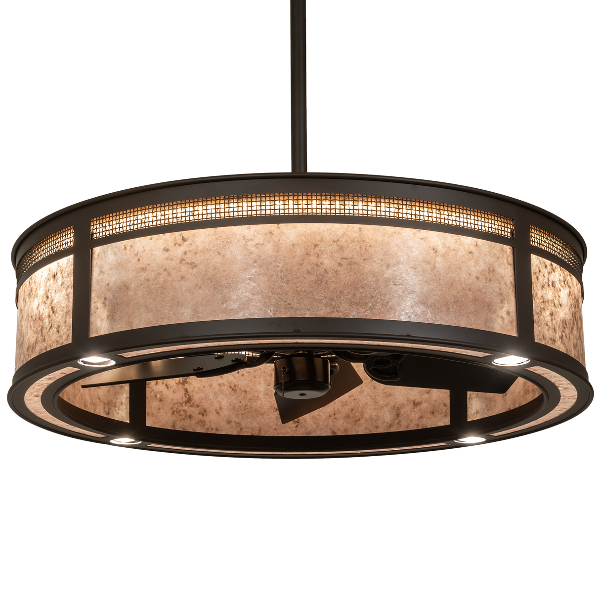 Warm lit angle view of Maglia Semplice Chandel-Air with mica panels