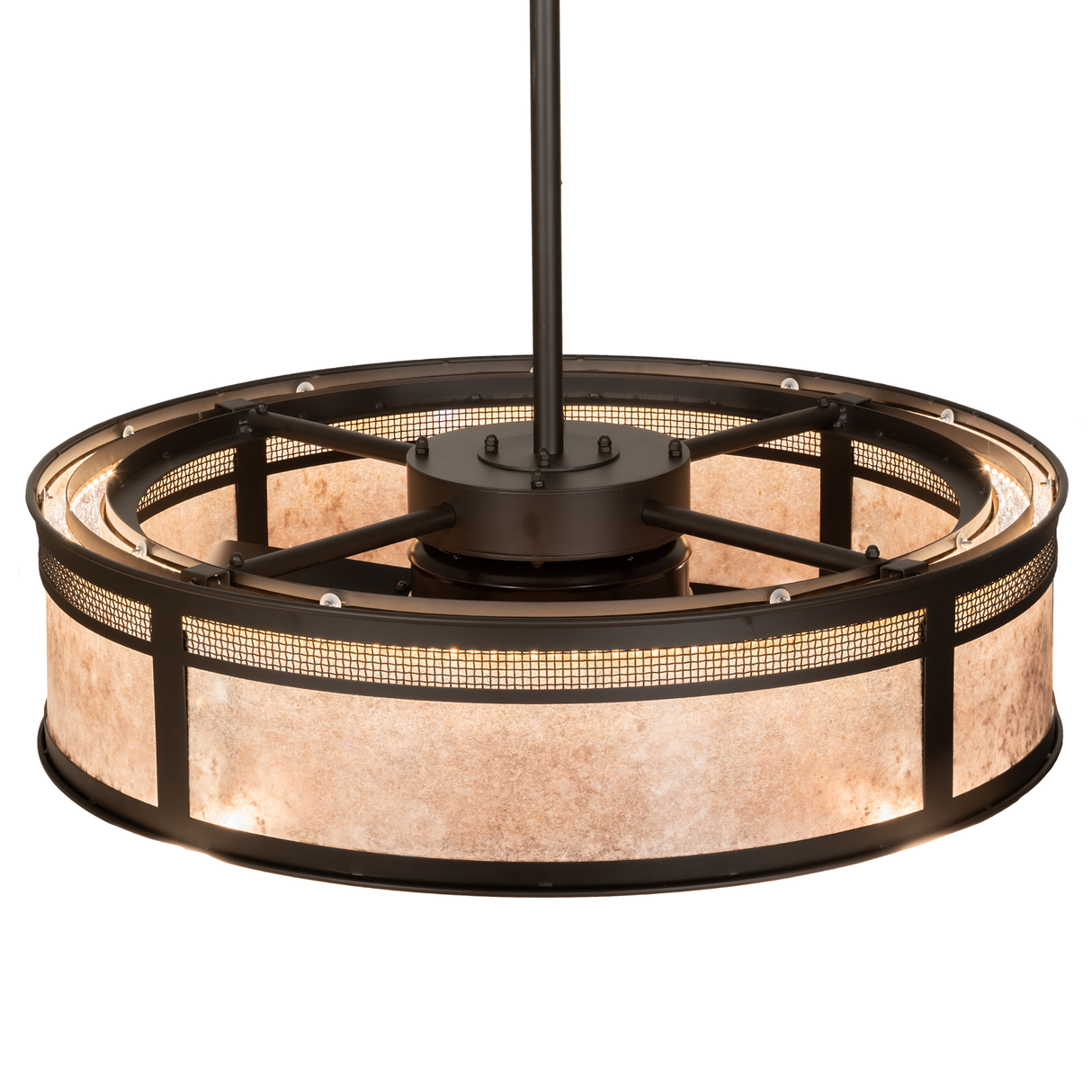 Overhead lit view highlighting bronze supports and mica lens
