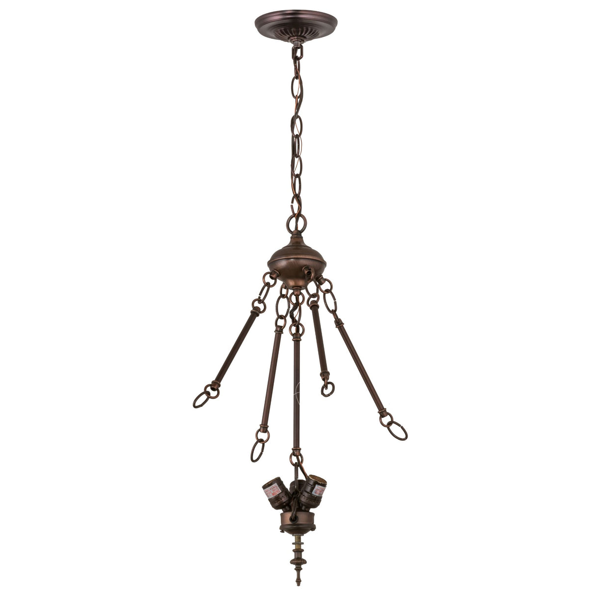 Antique-style mahogany bronze hanging light fixture with three lights, perfect for any space.