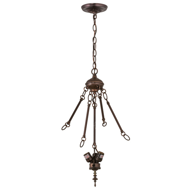 Antique-style mahogany bronze hanging light fixture with three lights, perfect for any space.