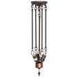 Complete view of the 22" wide mahogany bronze 3-light semi-flushmount hardware.