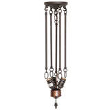 Complete view of the 22" wide mahogany bronze 3-light semi-flushmount hardware.