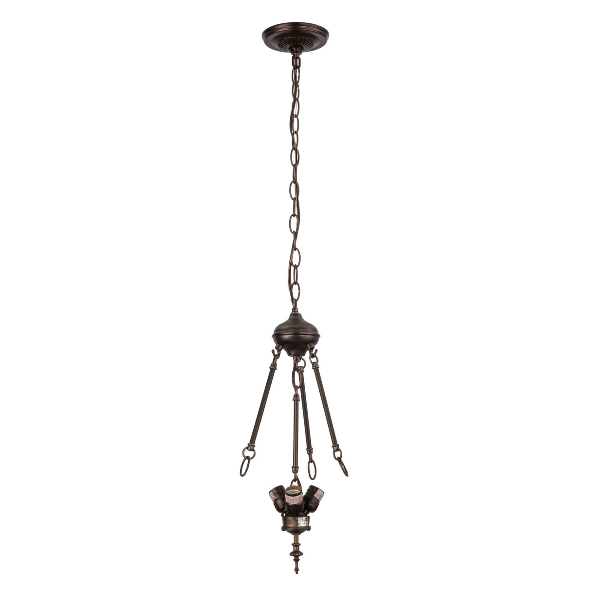 Classic mahogany bronze 3-light inverted pendant hardware.