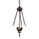Detailed view of pendant hardware frame with chain suspension.