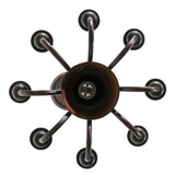 Bottom view of the Mahogany Bronze 8-light chandelier displaying its radial arm design.