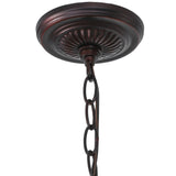 Close-up of the Mahogany Bronze chandelier canopy and chain attachment.