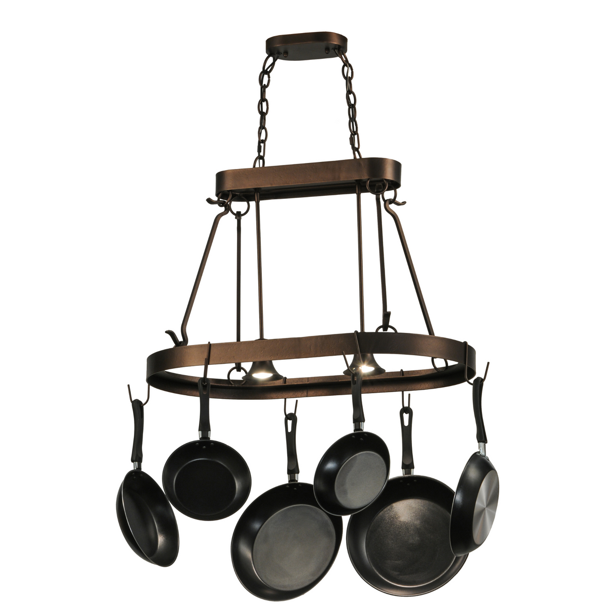 Side view showing bronze frame and hooks.