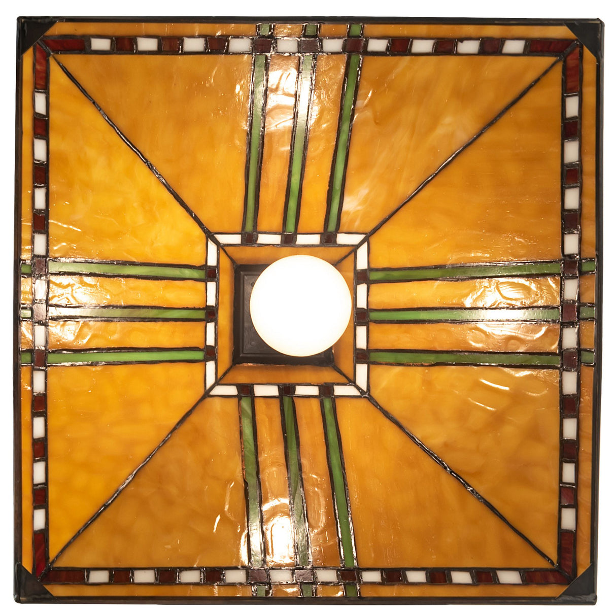 Bottom view showcasing detailed stained glass artwork on the Prairie Corn Pendant.