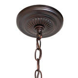Canopy detail view with mahogany bronze finish and decorative chain connection.