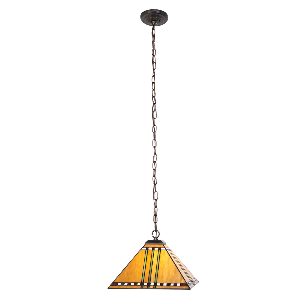 Suspended chain view of the Prairie Corn Pendant highlighting adjustable height.