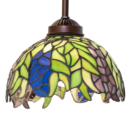 Closeup of Tiffany Honey Locust Mini Pendant with vibrant stained glass.