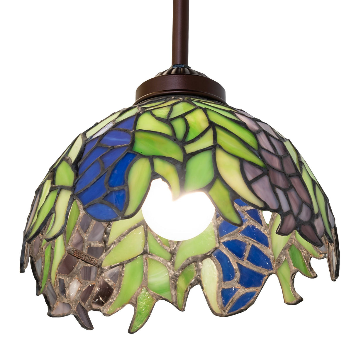 Interior view of the Tiffany Honey Locust Pendant with intricate glasswork.