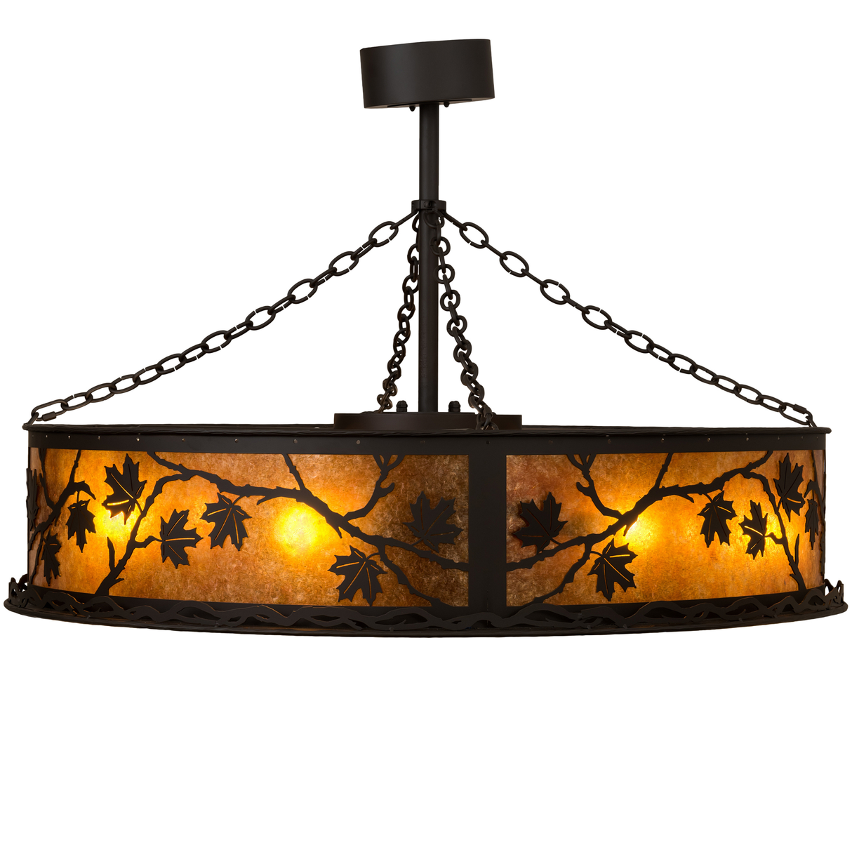 Front lit view highlighting maple leaves and amber mica diffuser.