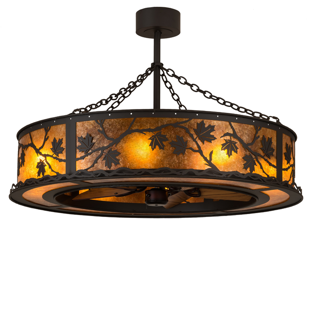 Lit angled view of Maple Leaf Chandel-Air with glowing Amber Mica diffuser.