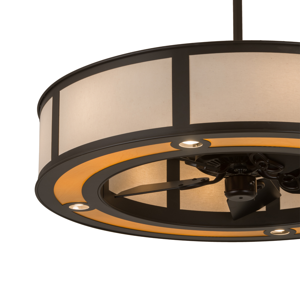 Angled lit view showing layered lighting and elegant modern form.