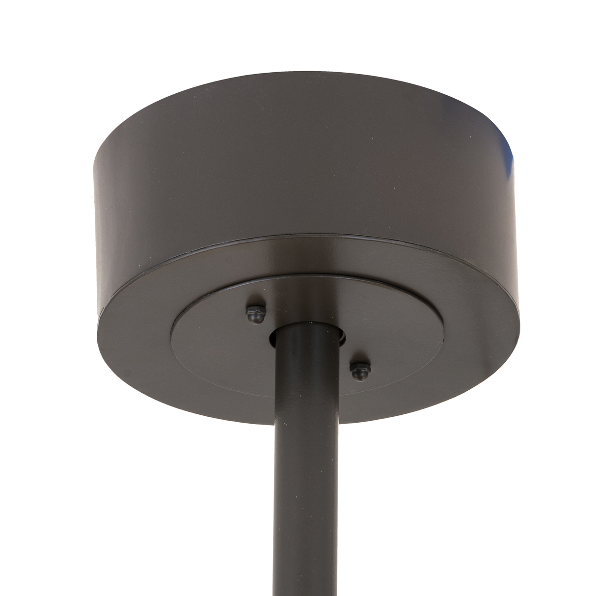 Close-up of ceiling canopy in Timeless Bronze finish with downrod mount.