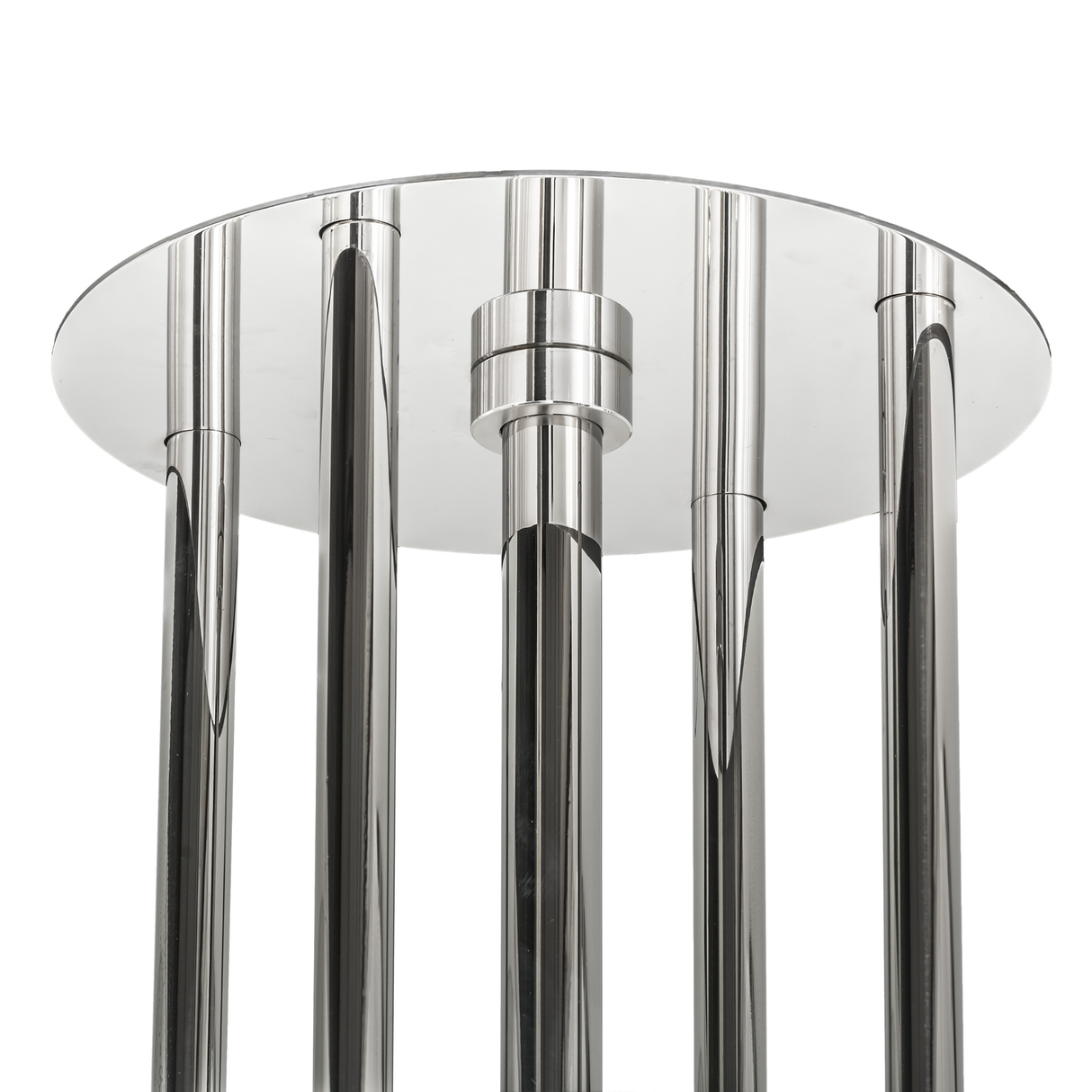 Closeup view of polished stainless canopy and suspension rods.