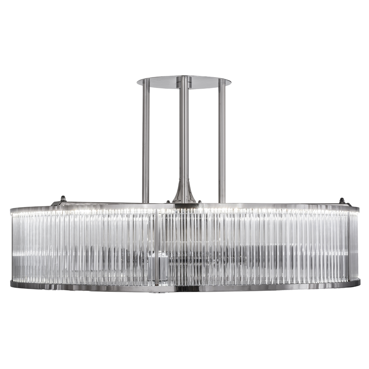 Side lit view featuring prismatic glass and chrome finish.