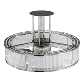 Top angled lit view showing polished stainless supports and LEDs.