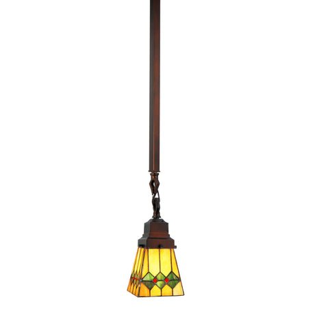 Martini Mission mini pendant featuring olive green and red accents on honey amber glass.