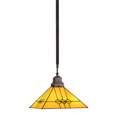 Martini Mission pendant with Honey Amber stained glass and geometric details.