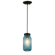 Blue glass Mason jar mini pendant with black top.