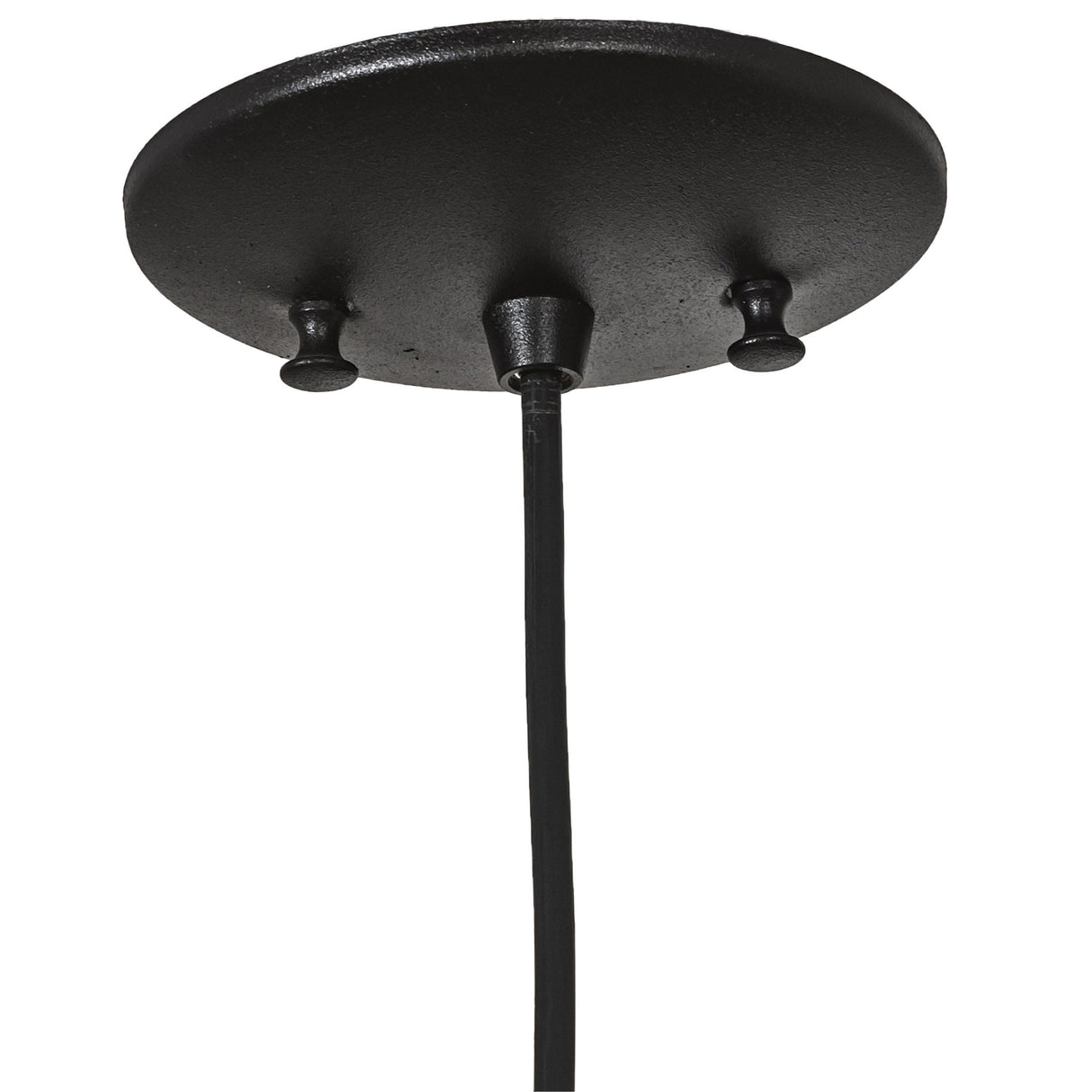 Mason jar black pendant light canopy with knobs and suspended cable.