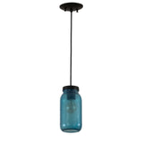 Full view of the blue Mason jar mini pendant light.