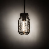 Illuminated mason jar mini pendant casting a warm glow.