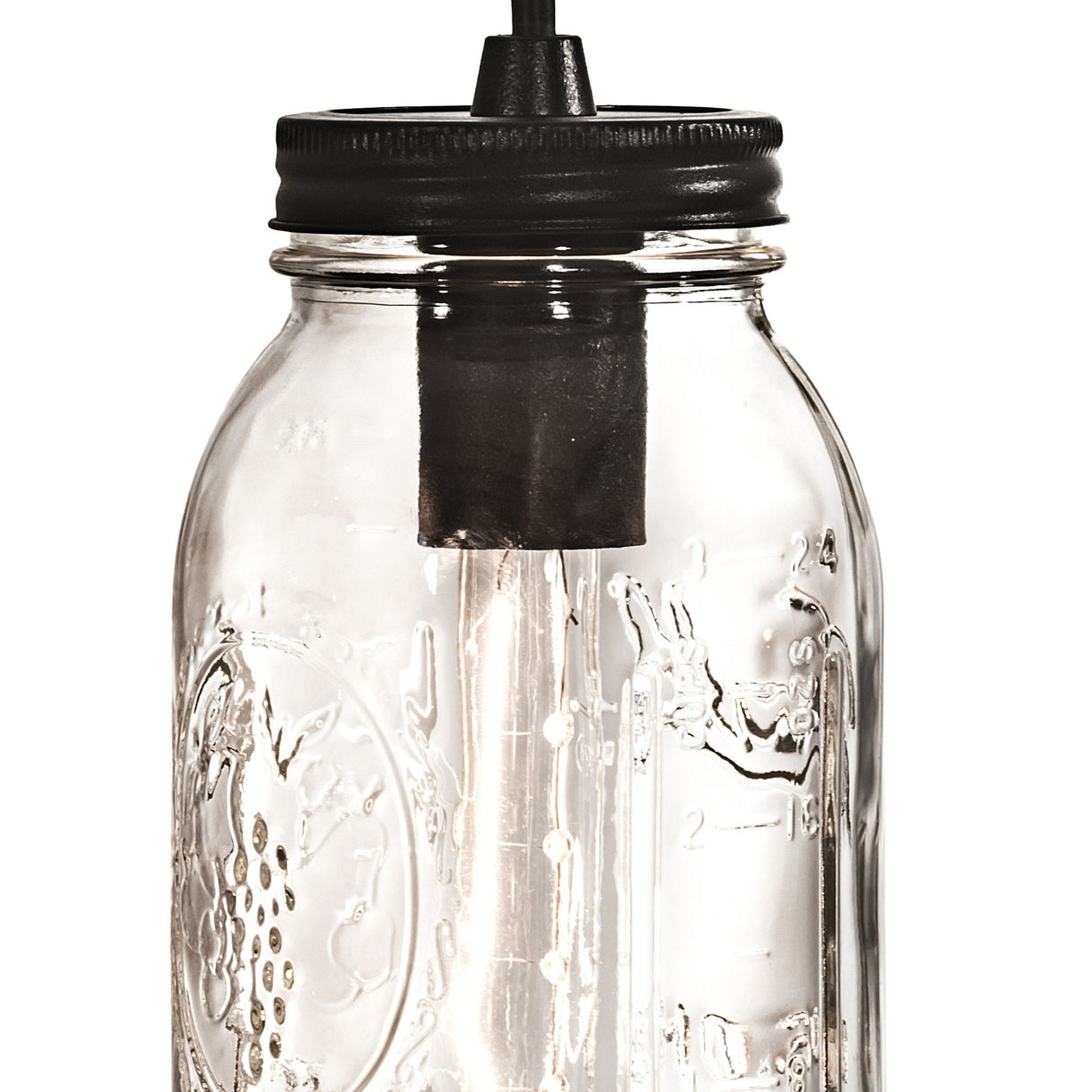 Close-up of the textured lid on mason jar mini pendant.