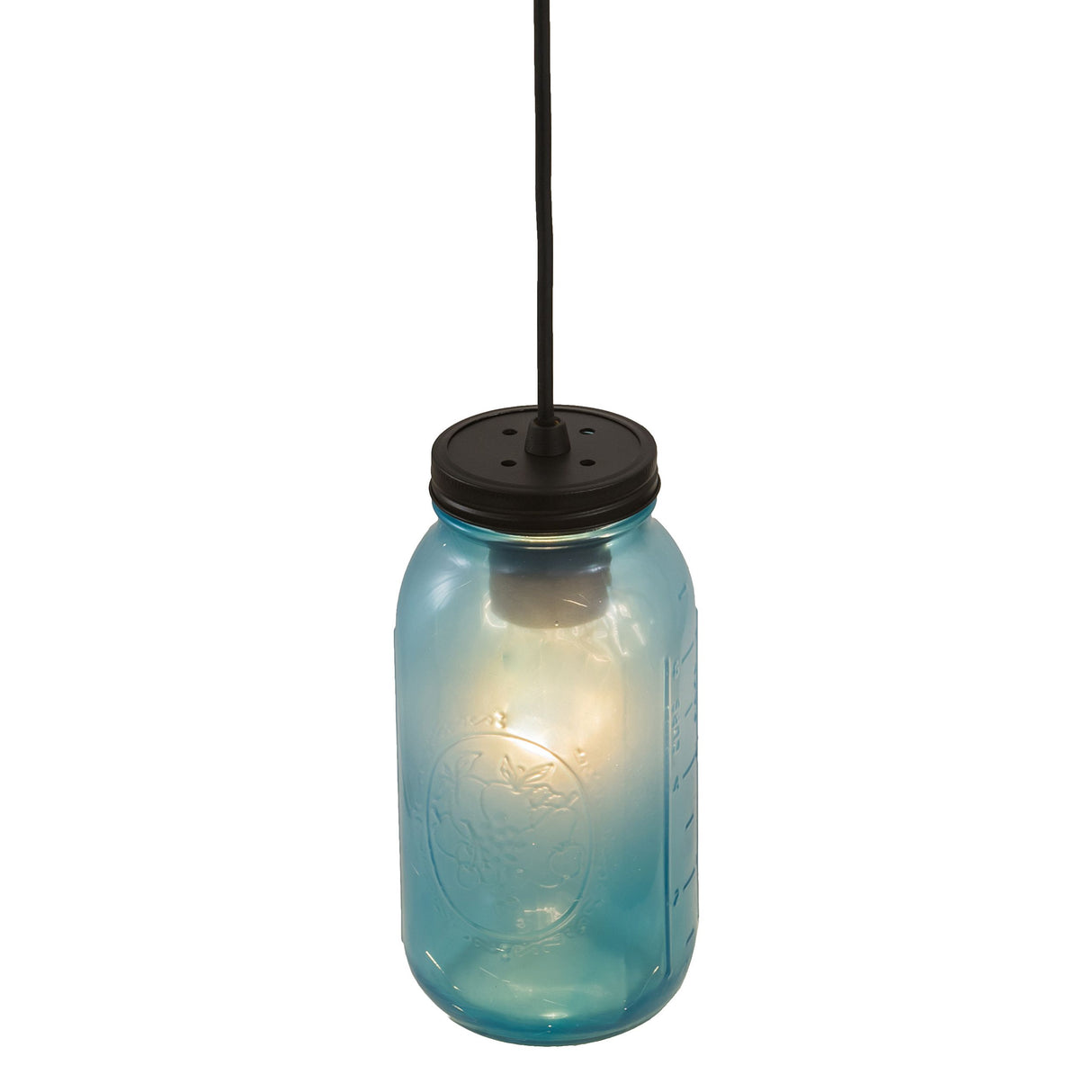 Top view of Mason jar mini pendant with glowing bulb.