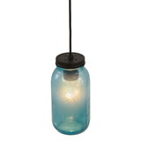 Top view of Mason jar mini pendant with glowing bulb.