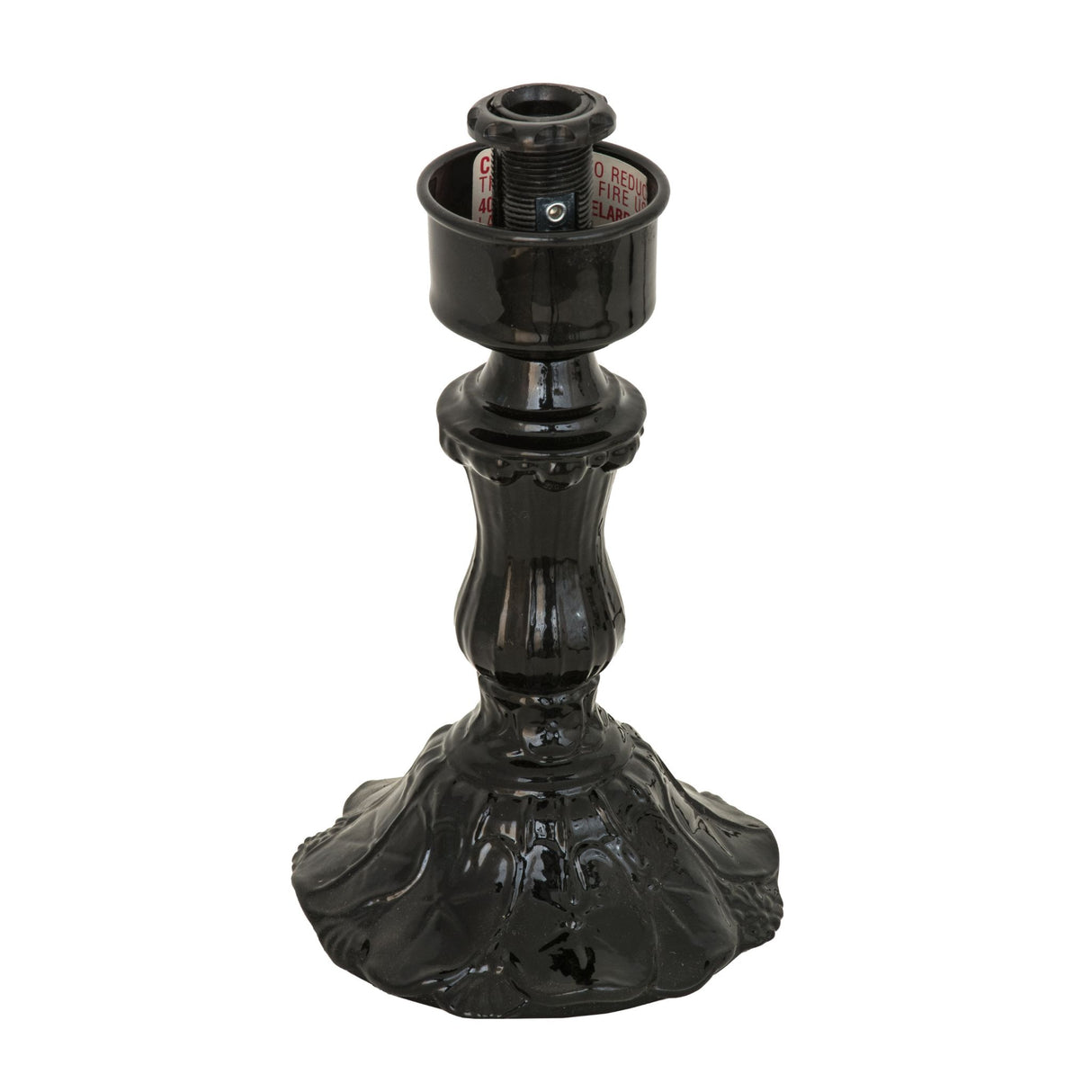 Glossy black mini lily table lamp base with classic design.