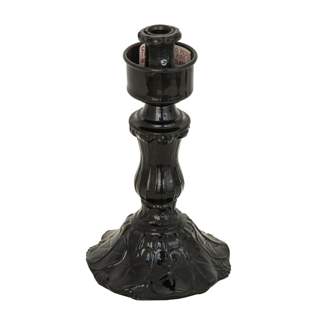 Glossy black mini lily table lamp base with classic design.