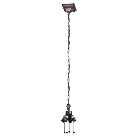 Mission-style 4-light hanging fixture with pull chains and Mahogany Bronze finish.