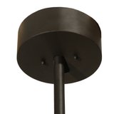 Close-up of the dark metal ceiling canopy and stem.