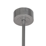 Unlit close-up of brushed nickel canopy and suspension rod.