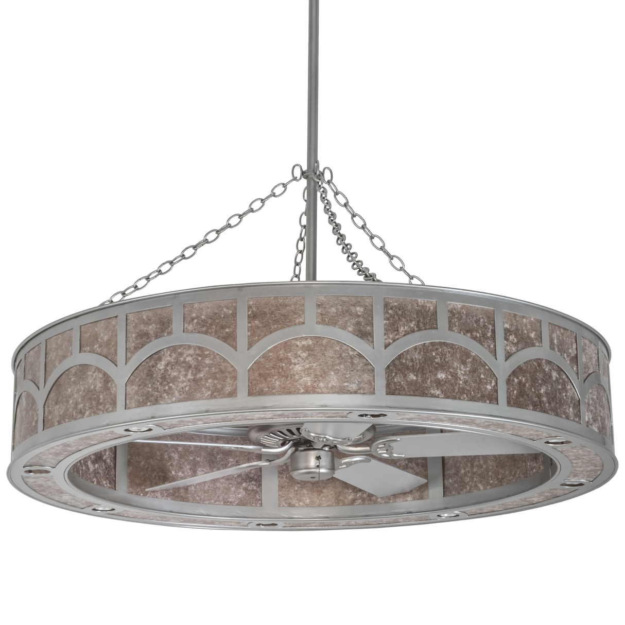 Front unlit view showing nickel finish and hilltop pattern on mica diffuser.