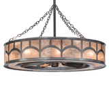 Front angled lit view showing silver mica diffuser and hilltop pattern.