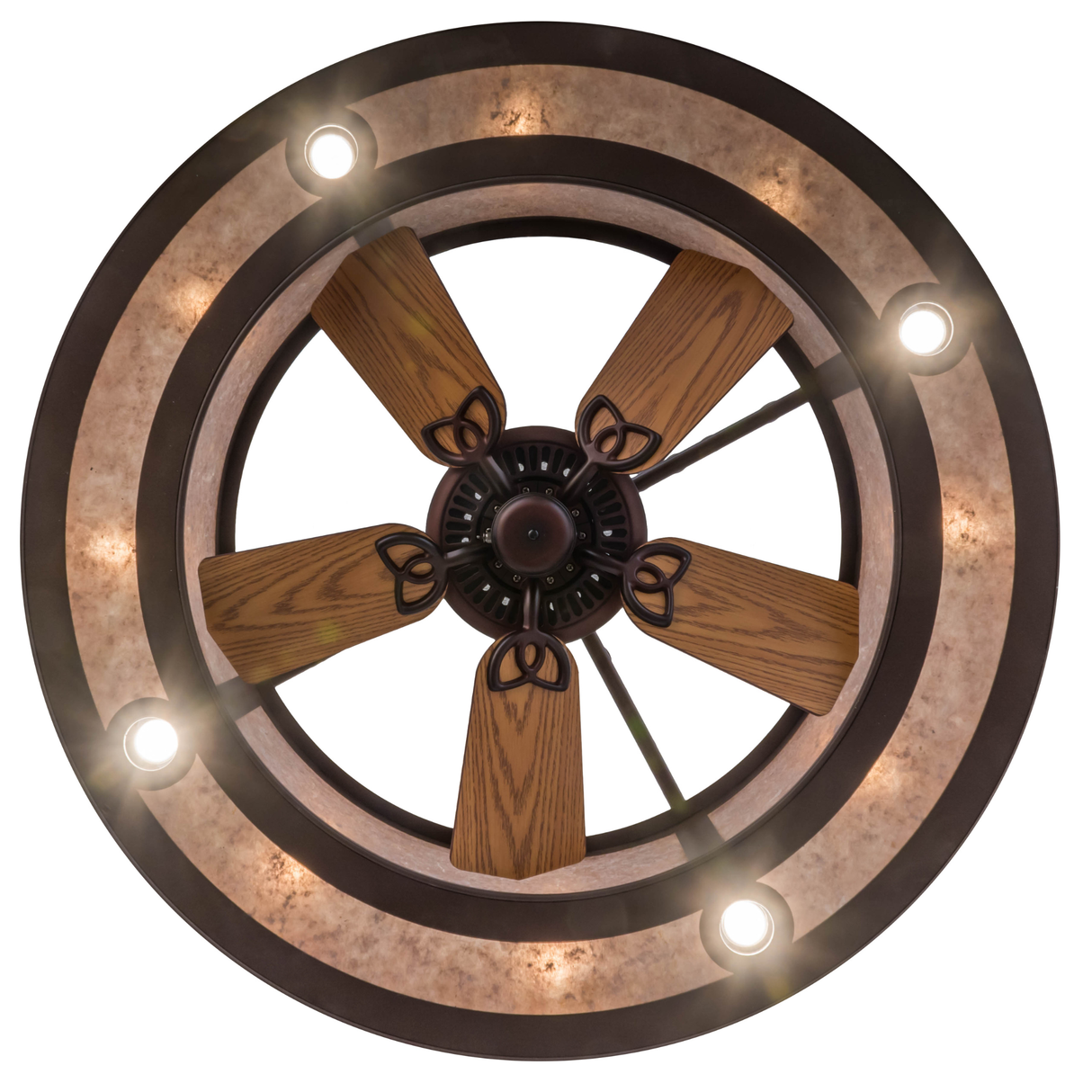 Bottom view showing fan and circular light design.