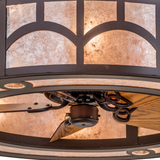 Closeup of mica shade and fan motor detailing.