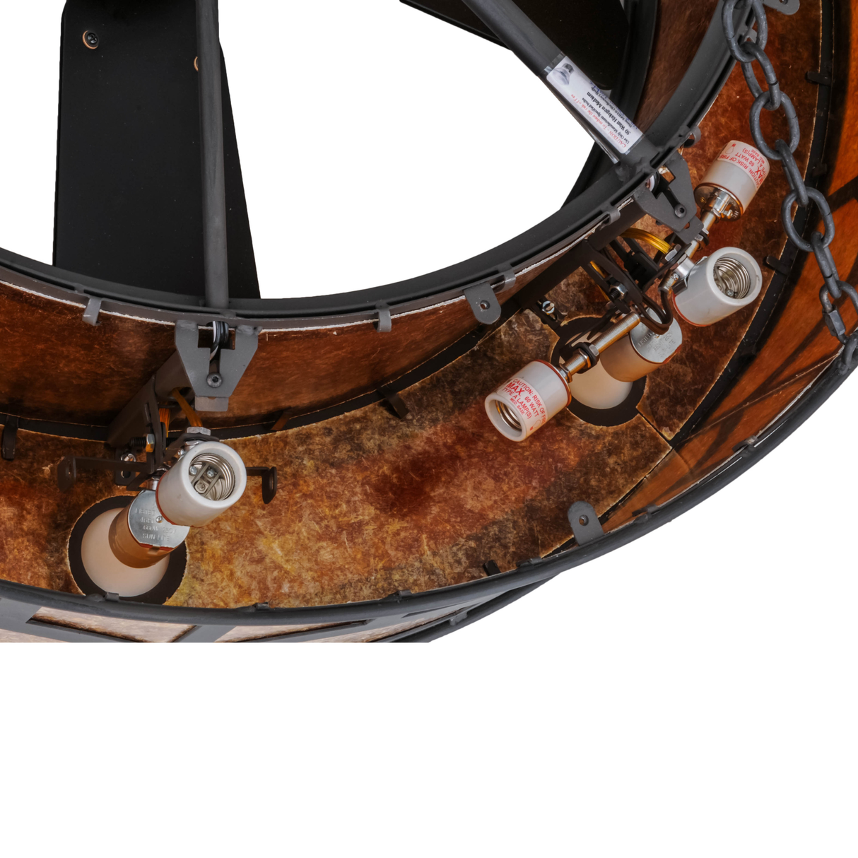 Interior view showing sockets and wiring inside the mica drum.