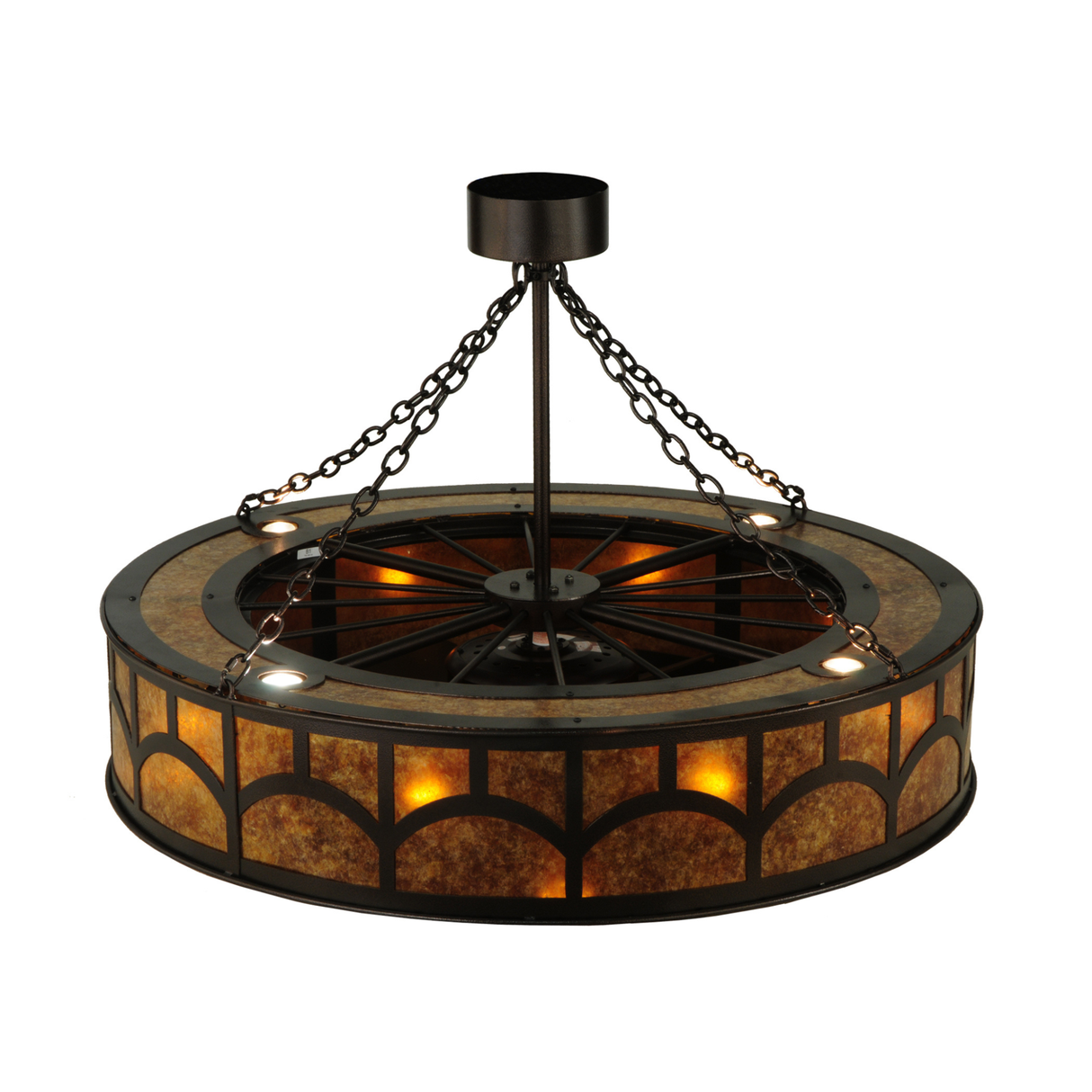 Overhead angle showing top support rods and light distribution.