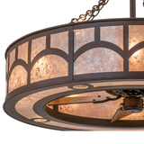 Detailed view of mica shade with geometric hilltop motif.