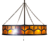 Side lit view showing Amber Mica panels and bronze metalwork.