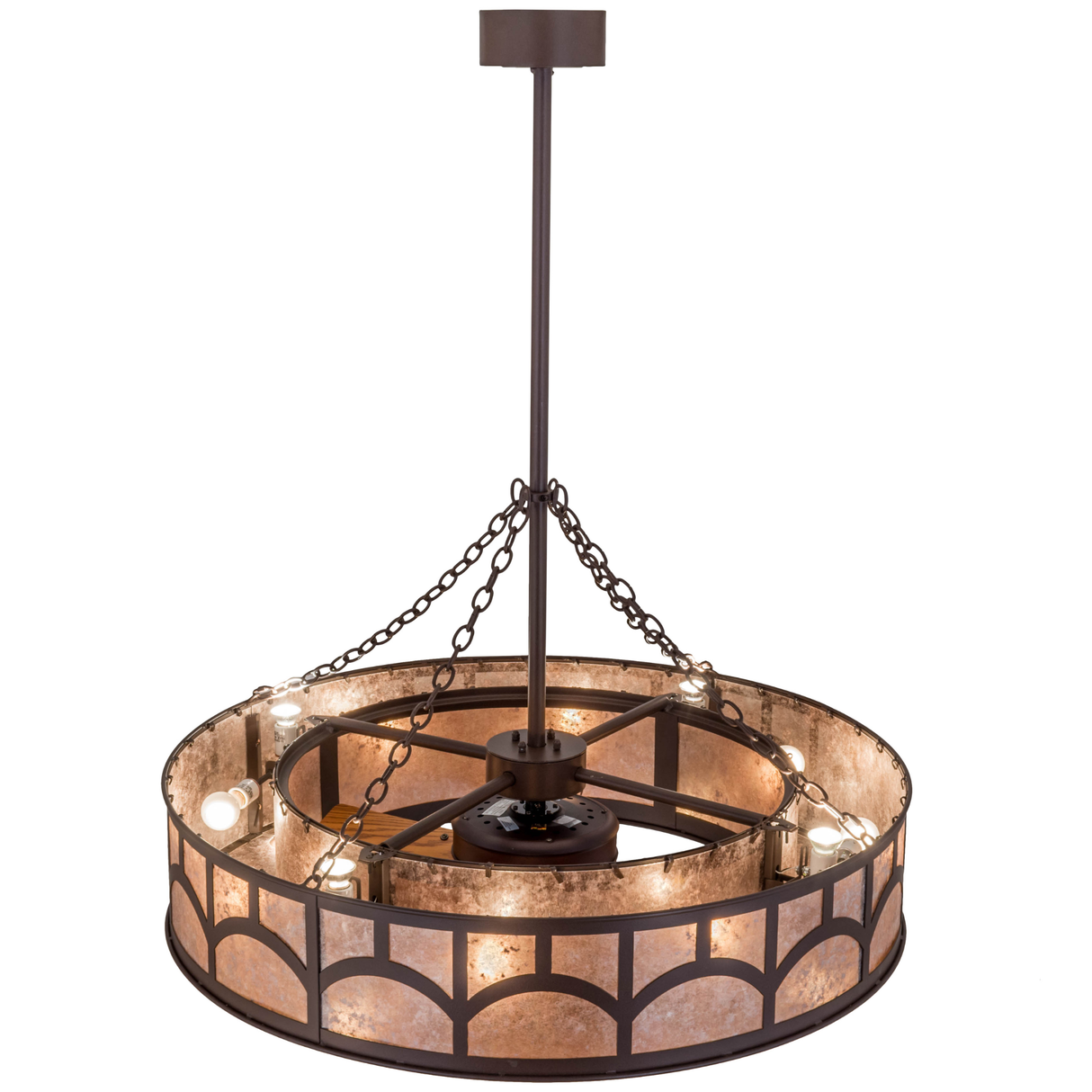 Overhead view showing fan blades and light placement.