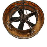 Top view showing internal fan, bulb sockets, and metal frame arms.