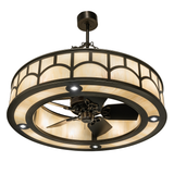 Bottom view showing integrated fan and circular light placement.