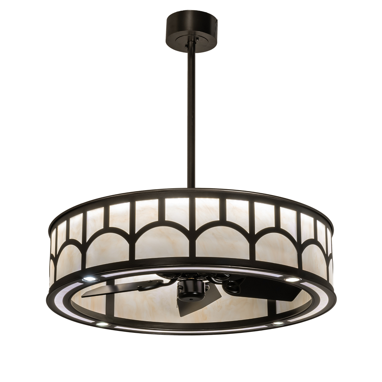 Lit front view emphasizing warm glow through handcrafted diffuser panels.